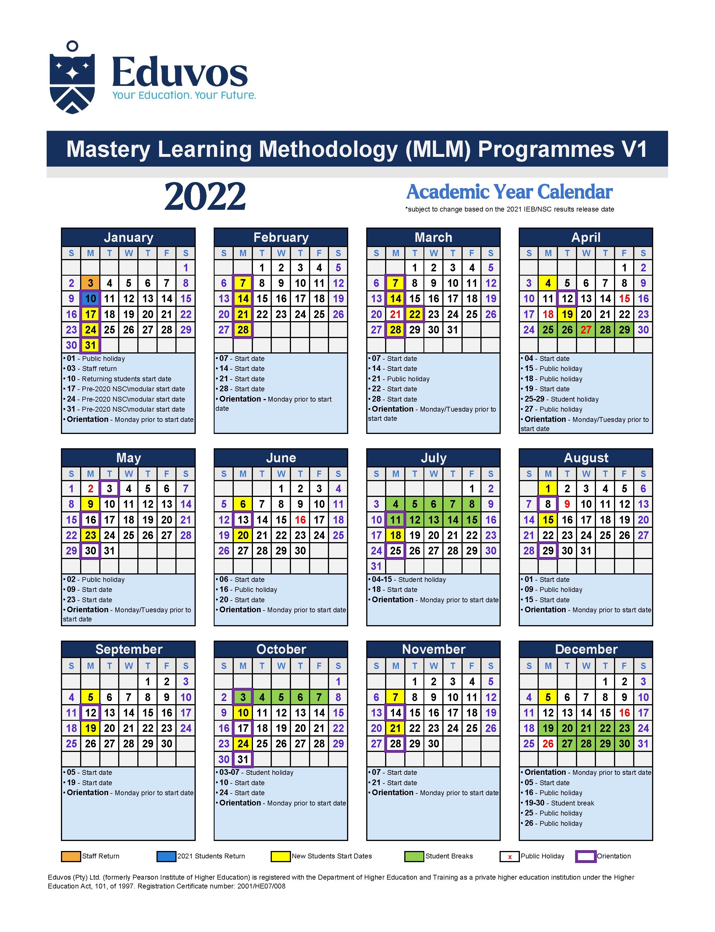 Academic Calendar Eduvos Your Education. Your Future.